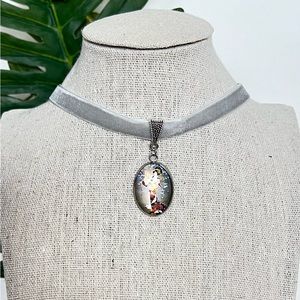 Oversized Japanese Style Pendant Choker - Retro Velvet Choker -  Trendy Choker